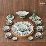  Quà Tặng Doanh Nghiệp | Bộ Hoa Mặt Trời Bát Tràng đầy đủ vẽ Sen Nước hàng kỹ men ngọc size 45 
