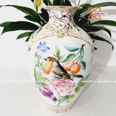  Bình Hoa cao cấp vẽ Chim Cảnh vàng phong cách châu âu cao 32cm | Quà Tặng bình hoa Bát Tràng 