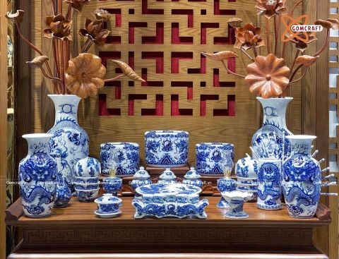  Bộ đồ thờ Bát Tràng cao cấp dâng gia tiên men sứ trắng đắp nổi 28 vật phẩm 