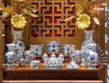  Bộ đồ thờ Bát Tràng cao cấp dâng gia tiên men sứ trắng đắp nổi vẽ vàng 27 vật phẩm 
