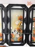  Tranh Gốm Tứ Quý Bát Tràng men màu đắp nổi tứ cảnh sen vàng kích thước 50 x 115 cm khung gỗ thông 