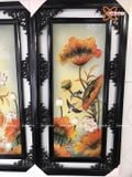  Tranh Gốm Tứ Quý Bát Tràng men màu đắp nổi tứ cảnh sen vàng kích thước 50 x 115 cm khung gỗ thông 