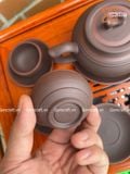  Ấm Chén Bát Tràng gốm Tử Sa dáng Trống Đai Gụ chỉ đỏ lòng mộc 300ml | Quà Tặng Doanh Nghiệp bộ ấm chén uống trà 