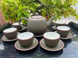 Ấm Chén Bát Tràng gốm Tử Sa Búp Sen Xanh trầm chỉ đỏ lòng trắng 400ml | Quà Tặng Doanh Nghiệp bộ ấm chén uống trà 