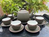  Ấm Chén Bát Tràng gốm Tử Sa Búp Sen Xanh trầm chỉ đỏ lòng trắng 400ml | Quà Tặng Doanh Nghiệp bộ ấm chén uống trà 