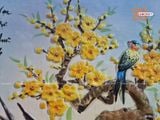  Tranh Gốm Tứ Quý Bát Tràng men màu đắp nổi tứ cảnh kích thước 50 x 100 cm khung gỗ gụ 