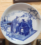  Đĩa cảnh phong thuỷ Tam Cố Thảo Lư men lam đường kính 36 cm | Quà Tặng Khai Trương Đĩa Cảnh Phong Thuỷ 