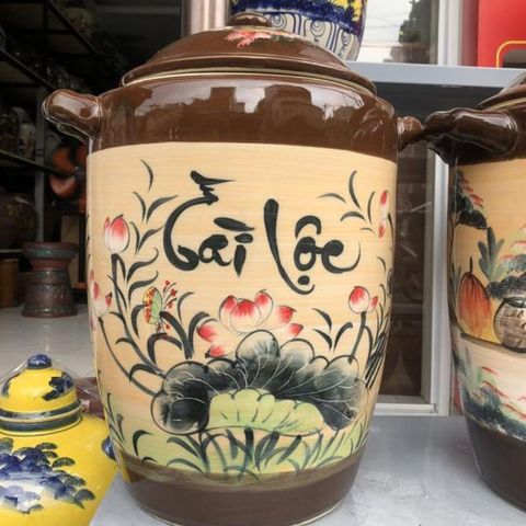  Quà tặng cao cấp Hũ đựng gạo tráng men vẽ chữ Tài Lộc dung tích 20 lít 