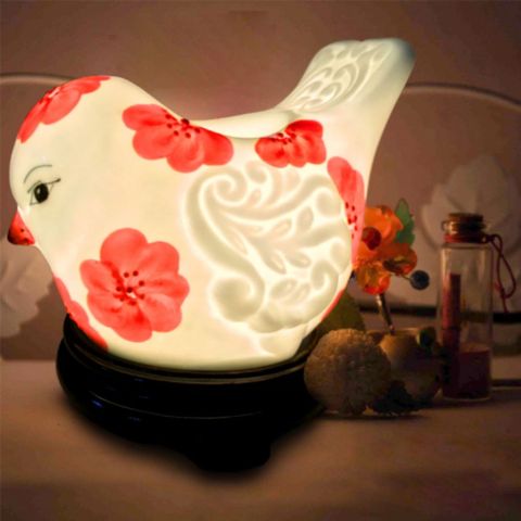  Đèn xông tinh dầu gốm Bát Tràng - Hình Chim Câu (Đỏ) 