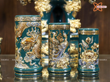  Đồ thờ Bát Tràng | Bộ đồ thờ dâng ban thờ gia tiên men sứ xanh ngọc đắp nổi vẽ vàng 37 vật phẩm 