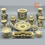  Bộ đồ thờ bát hương họa tiết chìm gốm Chu Đậu truyền thống 