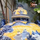  Quà tặng Bố Chum sành nền vàng vẽ Miền Quê Sông Nước dung tích 50 lít 