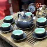  Ấm Chén Bát Tràng gốm Tử Sa bọc Đồng dáng Thủy Bình 320ml | Quà Tặng Doanh Nghiệp bộ ấm chén uống trà 