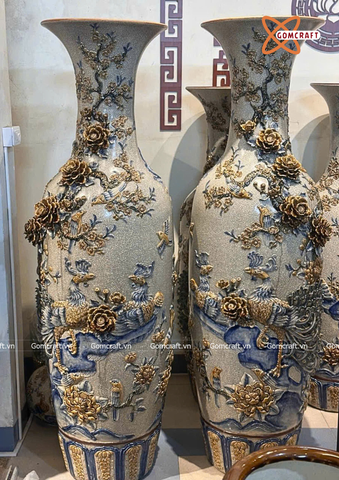  Lục bình Bát Tràng cao cấp Phú Quý Trường Xuân men rạn đắp nổi kênh bong hàng kĩ cao 1m45 