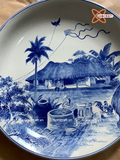  Đĩa cảnh phong thuỷ Đồng Quê men lam đường kính 36 cm | Quà Tặng Khai Trương Đĩa Cảnh Phong Thuỷ 