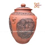  Quà tặng cao cấp Hũ gạo tài lộc khắc nổi họa tiết Tứ Linh dung tích 50 lít 
