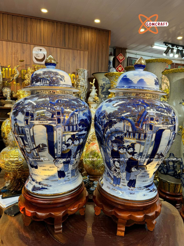  Choé Bát Tràng cao cấp men lam vẽ vàng dung tích 30 lít 