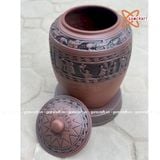  Quà tặng cao cấp Hũ gạo tài lộc chất liệu gốm mộc khắc nổi Trống Đồng Đồng Sơn dung tích 30 lít 