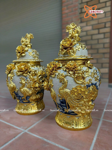  Choé Bát Tràng cao cấp Phú Quý Trường Xuân men rạn đắp nổi kênh bong dát vàng dung tích 30 lít 