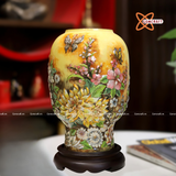  Bình Hoa Bát Tràng men màu đắp nổi vẽ vàng 24k 