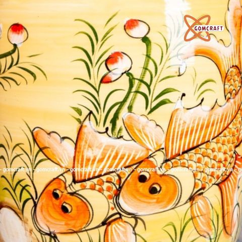  Quà tặng cao cấp Hũ gạo tài lộc có quai họa tiết Cá Chép Hồ Sen dung tích 60 lít 