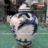  Quà tặng cao cấp Hũ gạo tài lộc nền men lam họa tiết Sơn Thủy dung tích 30 lít 