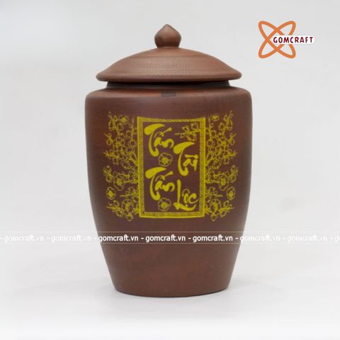  Quà tặng cao cấp Hũ đựng gạo không tráng men vẽ Tấn Tài Tấn Lộc màu nâu tây 30 lít 