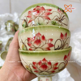  Quà Tặng Doanh Nghiệp bát sứ | Bát Sứ Bát Tràng Bộ Đồ Ăn hoạ tiết hoa sen vẽ tay 16 vật phẩm 