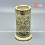  Ống hương họa tiết hoa sen gốm Chu Đậu vẽ vàng kim 19cm 