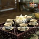  Ấm Chén Bát Tràng men Rạn bọc Đồng họa tiết Hoa Sen dáng Đoạn Trúc 280ml | Quà Tặng Doanh Nghiệp bộ ấm chén uống trà 