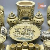  Bộ đồ thờ họa tiết hoa sen gốm Chu Đậu vẽ vàng kim 
