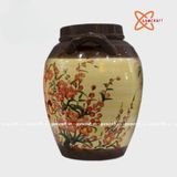  Quà tặng cao cấp Hũ gạo tài lộc họa tiết Hoa Đào Bát Tràng tráng men nâu dung tích 20 lít 