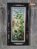  Tranh Gốm Tứ Quý Bát Tràng men màu đắp nổi tứ cảnh kích thước 50 x 100 cm khung gỗ gụ 