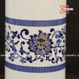  Ống Đựng Hương Sứ Trắng Hoa Sen Xanh 20cm 