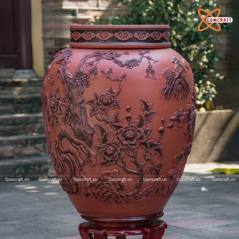  Quà tặng Bố Chum sành đắp nổi Vinh Hoa Phú Quý dung tích 150l 