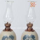  Đèn dầu men rạn vẽ đồng quê dáng đùi dế 30cm 