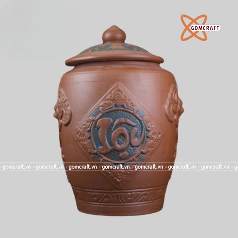  Quà tặng cao cấp Hũ đựng gạo khắc nổi sâu chữ Tài Lộc chất liệu sành cao cấp dung tích 30 lít 