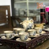  Ấm Chén Bát Tràng men Rạn bọc Đồng họa tiết cây Tùng Đình Cổ dáng Tiêu Anh 500ml | Quà Tặng Doanh Nghiệp bộ ấm chén uống trà 