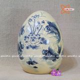  Trứng gốm sứ phong thủy vẽ cá chép và hoa sen 32cm 