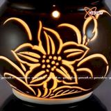  Đèn Xông Tinh Dầu Dáng Sóng Men Đen Gại Hoa 