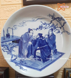  Đĩa cảnh phong thuỷ Tam Cố Thảo Lư men lam đường kính 36 cm | Quà Tặng Khai Trương Đĩa Cảnh Phong Thuỷ 