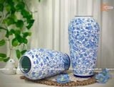  Bình Hoa thủ công vẽ lam kín bình họa tiết Hoa Dây cao 36cm miệng 13cm | Quà Tặng bình hoa Bát Tràng 