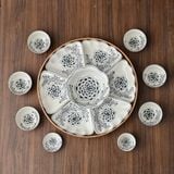  Quà Tặng Doanh Nghiệp | Bát Sứ Bát Tràng Hoa Mặt Trời vẽ Hoa Phù Dung hàng kỹ size 45 bộ 15 chi tiết 