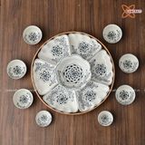  Quà Tặng Doanh Nghiệp | Bát Sứ Bát Tràng Hoa Mặt Trời vẽ Hoa Phù Dung hàng kỹ size 45 bộ 15 chi tiết 