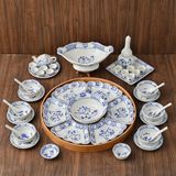  Quà Tặng Doanh Nghiệp | Bộ Hoa Mặt Trời Bát Tràng đầy đủ vẽ Sen hàng kỹ men lam size 45 
