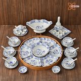  Quà Tặng Doanh Nghiệp | Bộ Hoa Mặt Trời Bát Tràng đầy đủ vẽ Sen hàng kỹ men lam size 45 