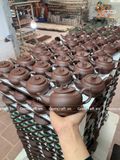  Ấm Chén Bát Tràng gốm Tử Sa dáng Trống Đai Gụ chỉ đỏ lòng trắng 300ml | Quà Tặng Doanh Nghiệp bộ ấm chén uống trà 