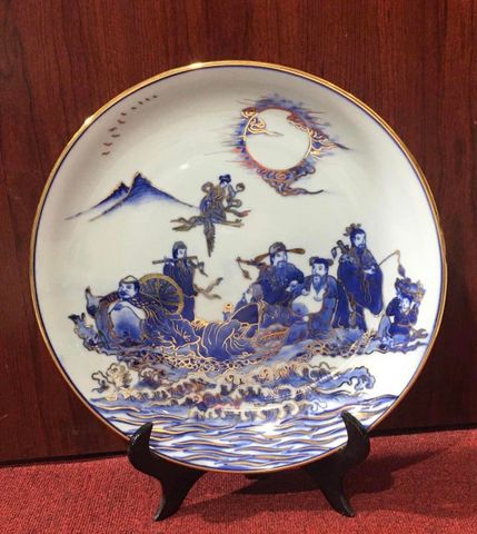  Đĩa cảnh phong thuỷ Bát Tiên men lam vẽ vàng đường kính 27 cm | Quà Tặng Khai Trương Đĩa Cảnh Phong Thuỷ 