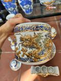  Bát hương Bát Tràng men sứ khử đắp nổi rồng vẽ vàng 24k đường kính 18 cm 