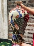  Mai Bình Tích Lộc Công Danh Phú Quý vuốt tay men tro cổ đắp nổi kênh bong cao 54 cm | Quà Tặng Khai Trương Mai Bình Tích Lộc Bát Tràng 